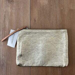 NWT - BANANA REPUBLIC Gold Leather Clutch Zip Pouch
